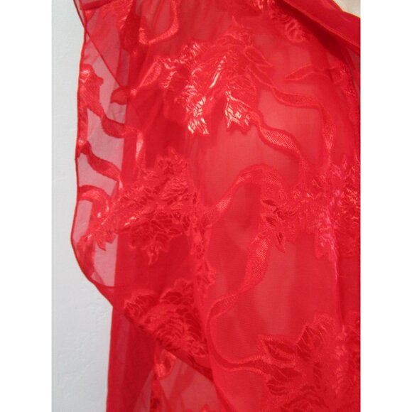 Vintage Shirley of Hollywood Open Robe Cover Up Sheer Red Lace One Size GUC - Picture 8 of 12